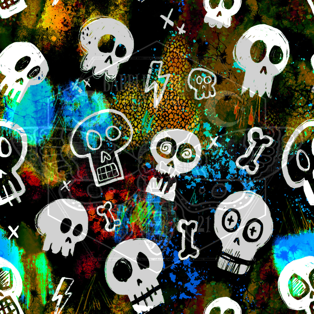 Acid Skulls Print | Handmade Alternative Clothing | Made to Order