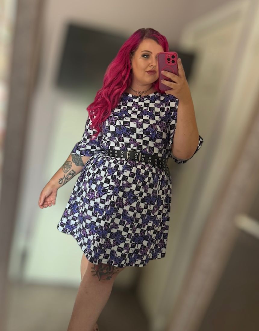 An Alt Originals customer wearing a handmade alternative full print smock