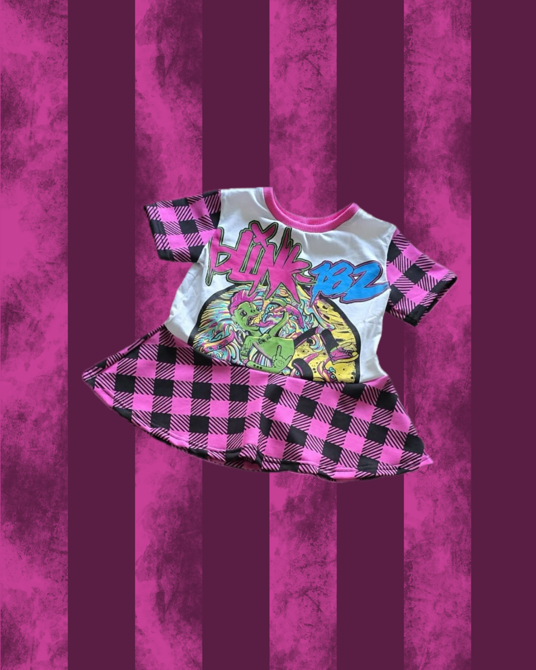 A pink check BLINK 182 peplum