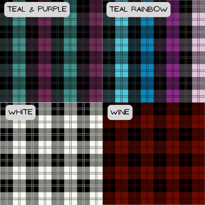 4 different bold plaid colour options