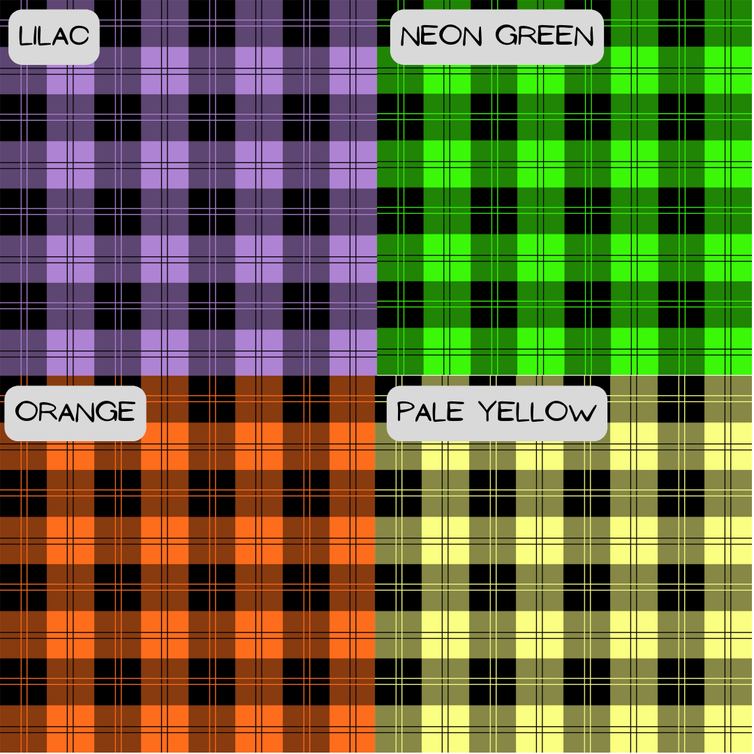 4 different bold plaid colour options