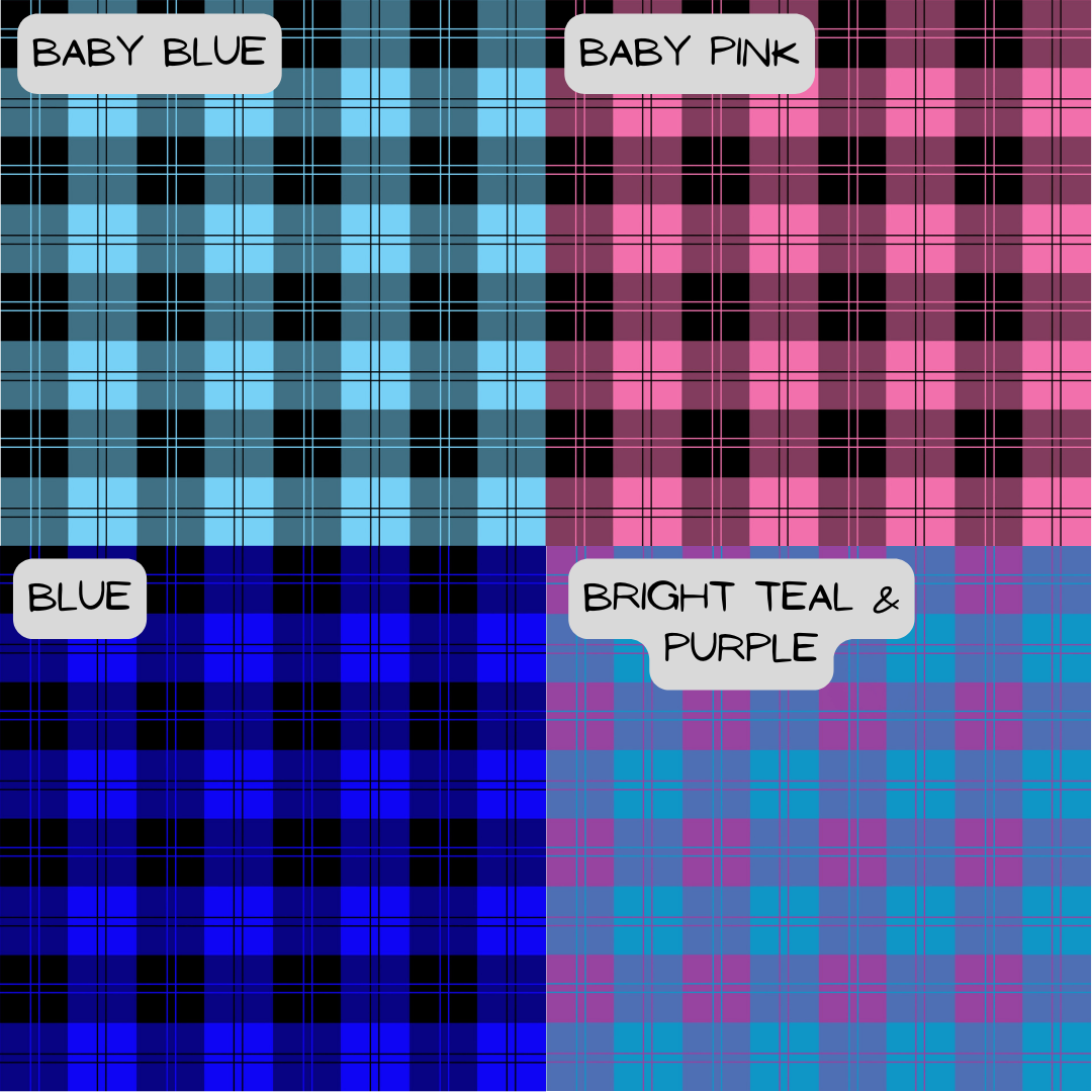 4 different bold plaid colour options