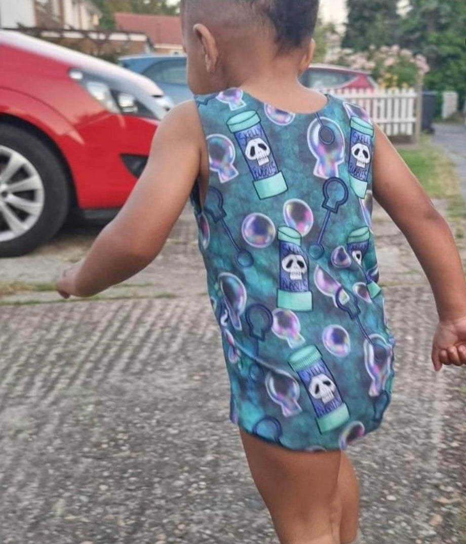 An Alt Originals customer wearing a handmade alternative bummie romper