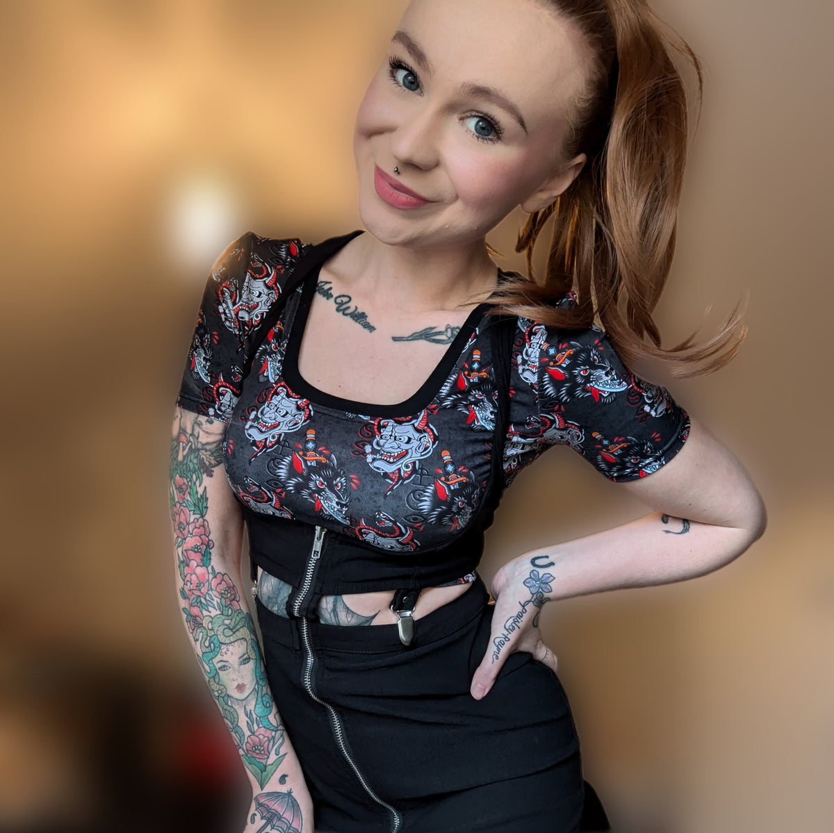 An Alt Originals customer wearing a handmade alternative fitted crop