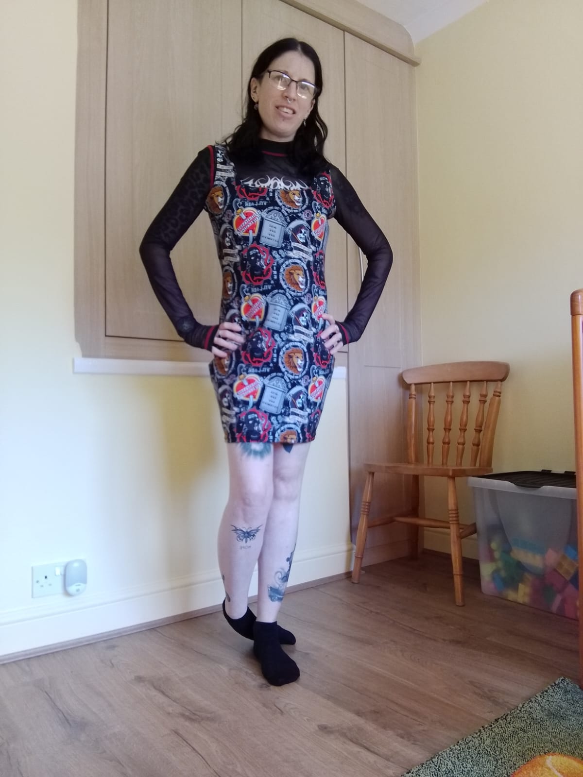 An Alt Originals customer wearing a handmade alternative fitted dress