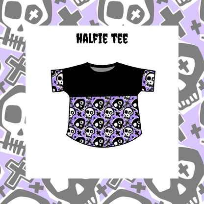 A mock up of the print bottom & sleeves plain top halfie tee