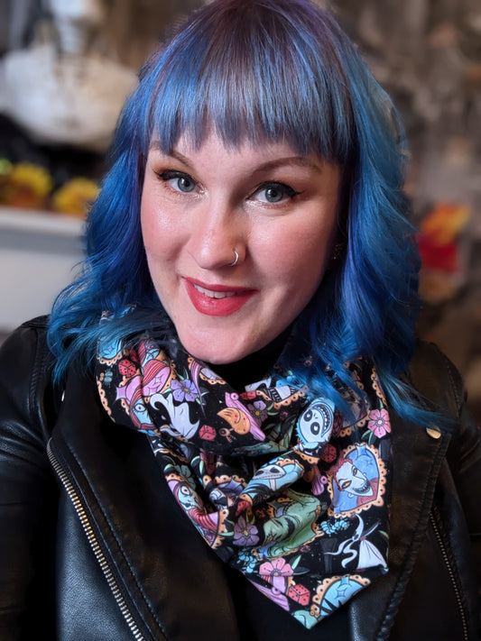 An Alt Originals customer wearing a handmade alternative infinity scarf
