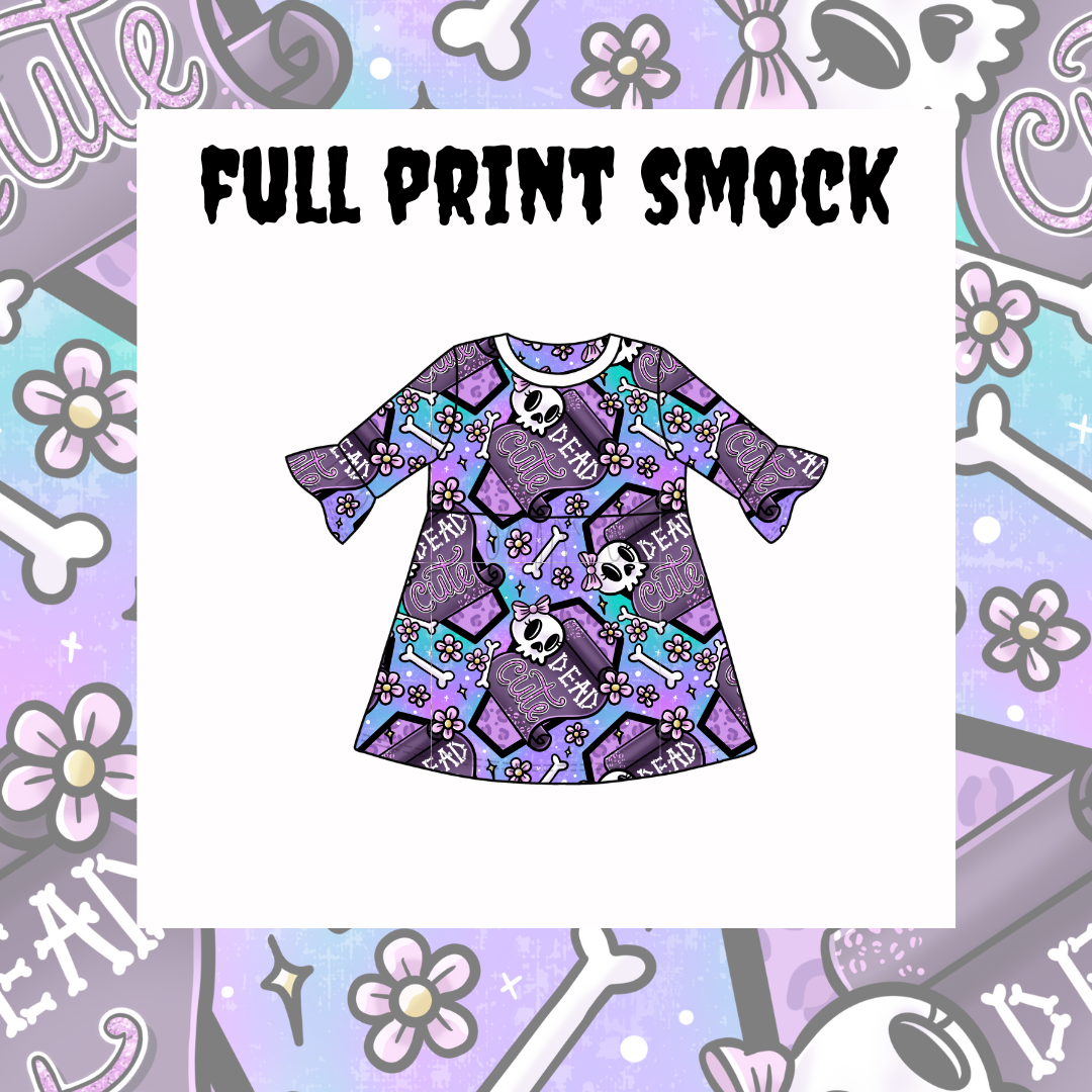 A mock-up of a kid's full-print smock dress