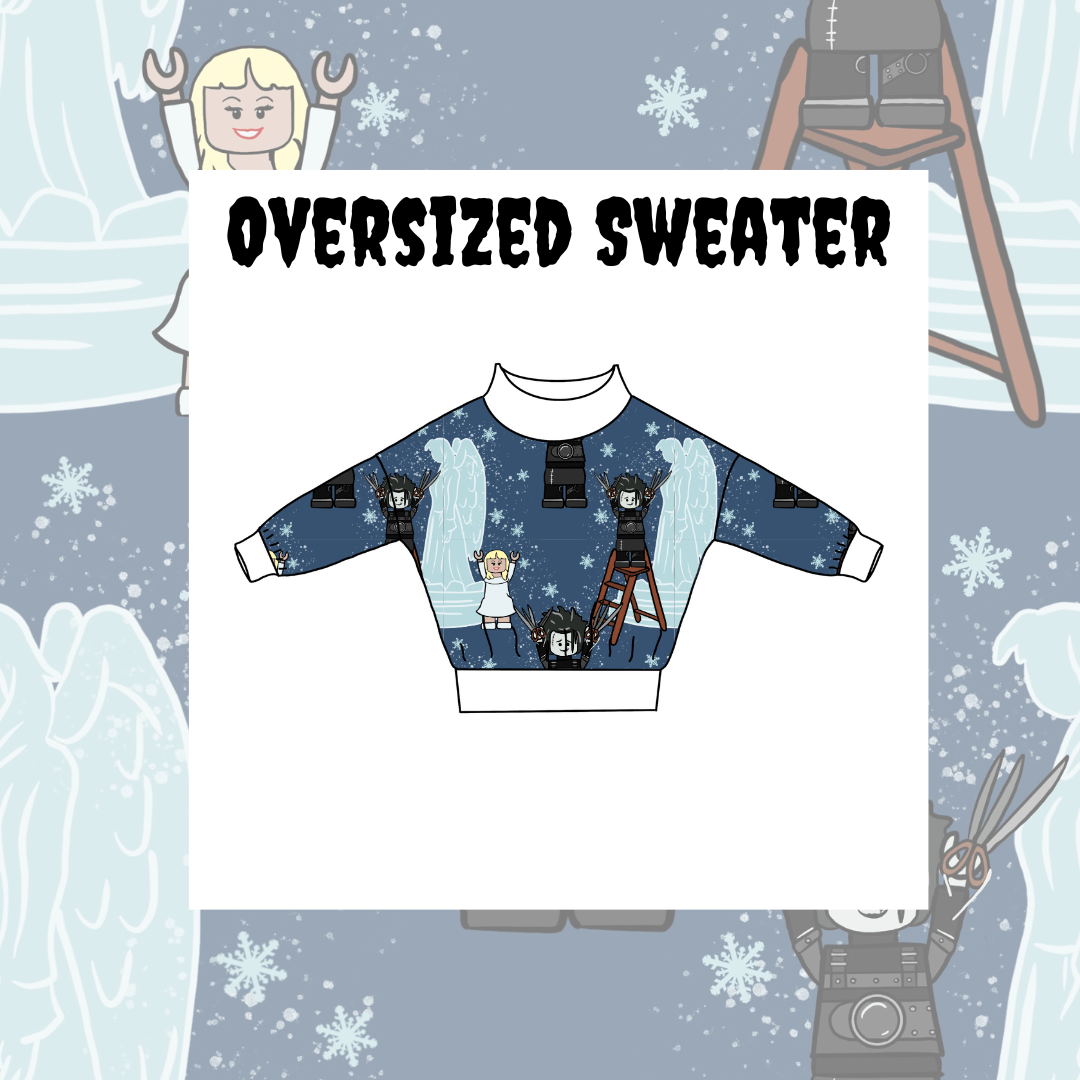 Illustration of an oversized sweater with character and pattern design