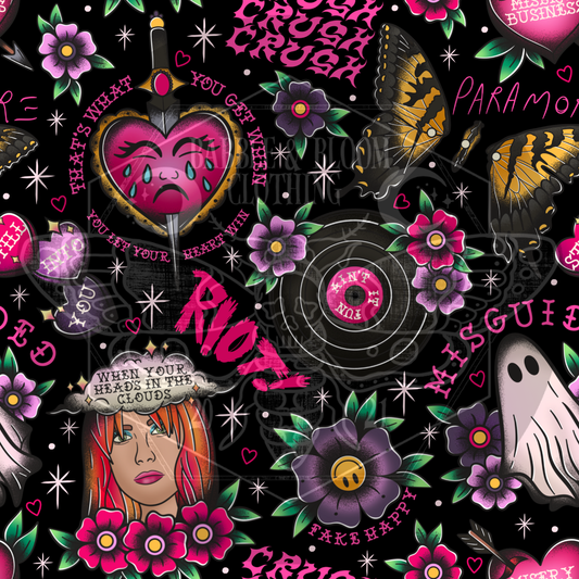 Tattoo style Paramore repeating pattern.