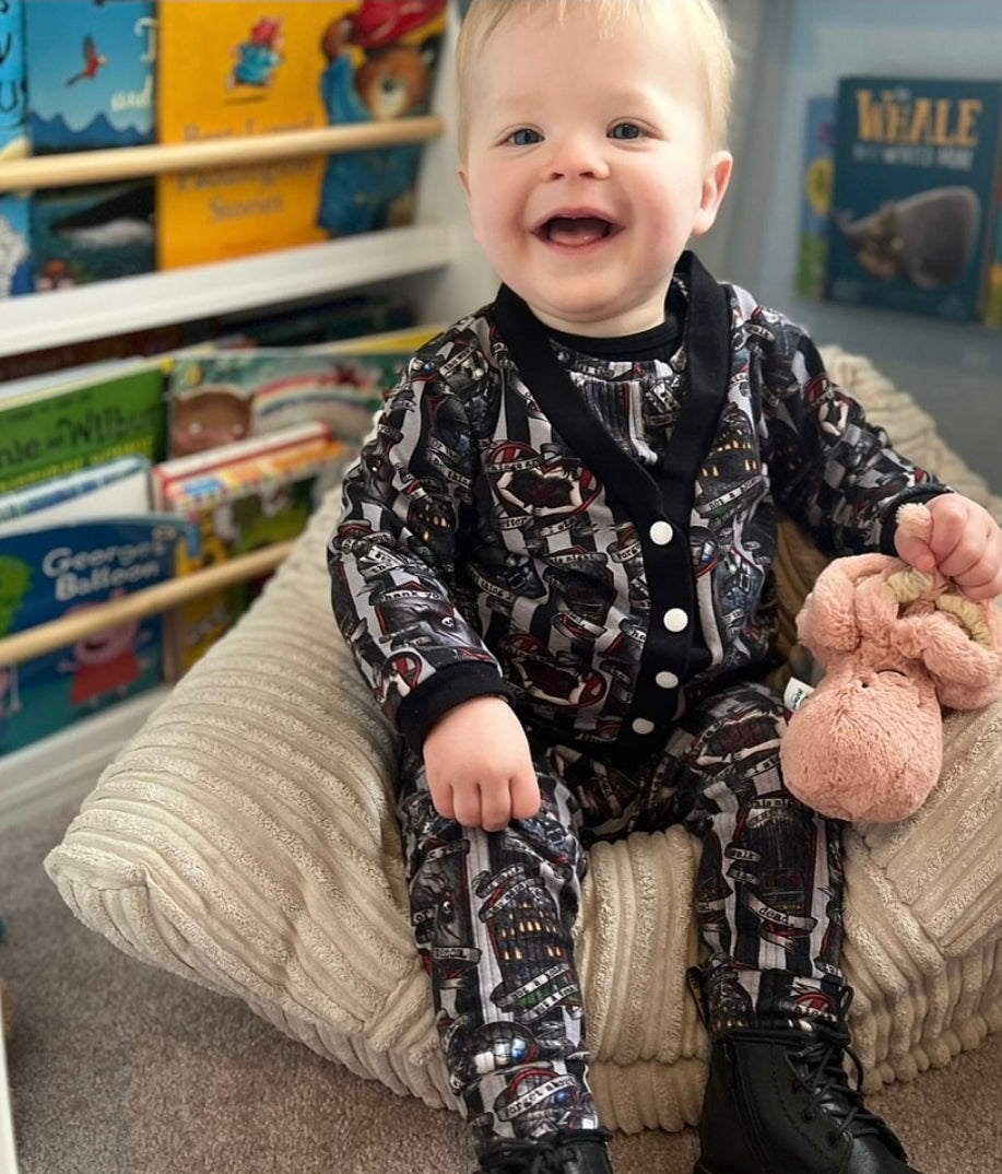 An Alt Originals customer wearing a handmade alternative retro cardigan