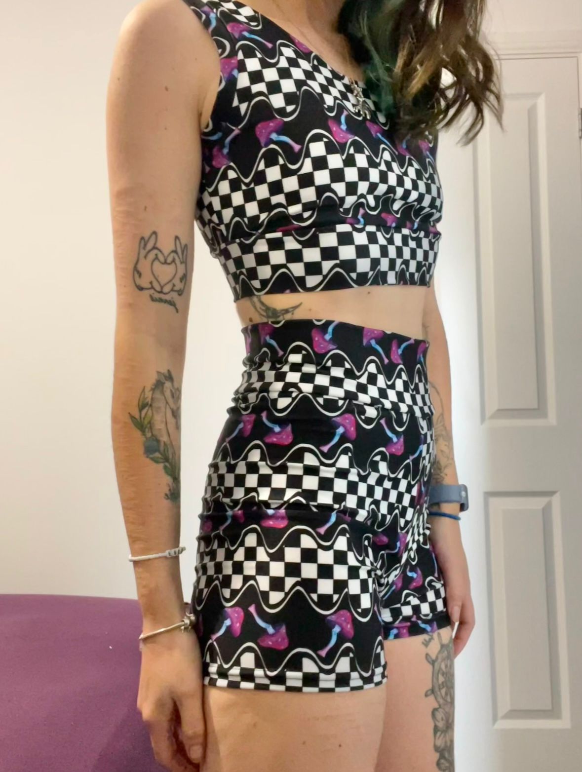 An Alt Originals customer wearing a handmade alternative swim set