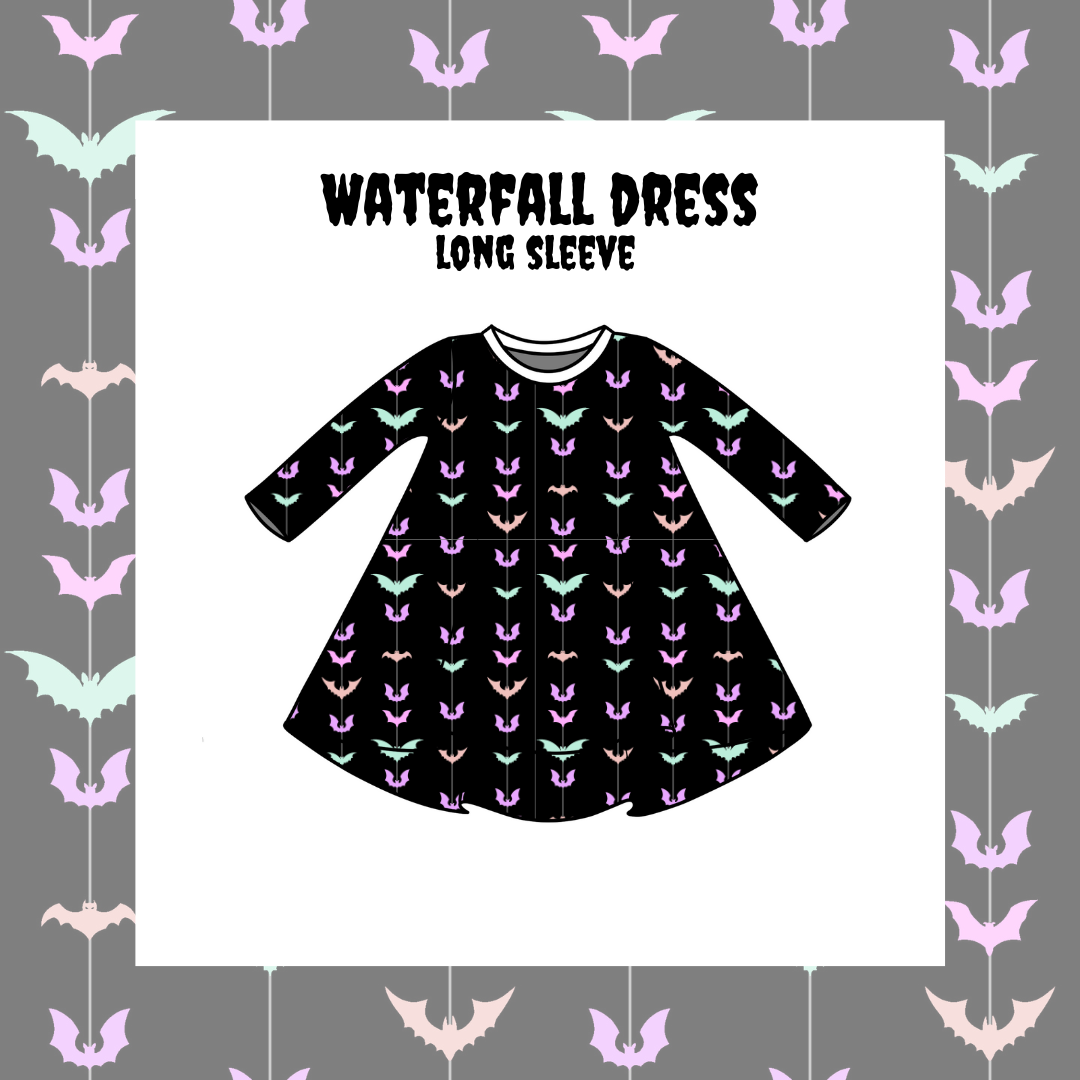 A mockup of a long sleeve waterfall dress