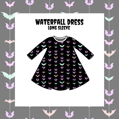 A mockup of a long sleeve waterfall dress